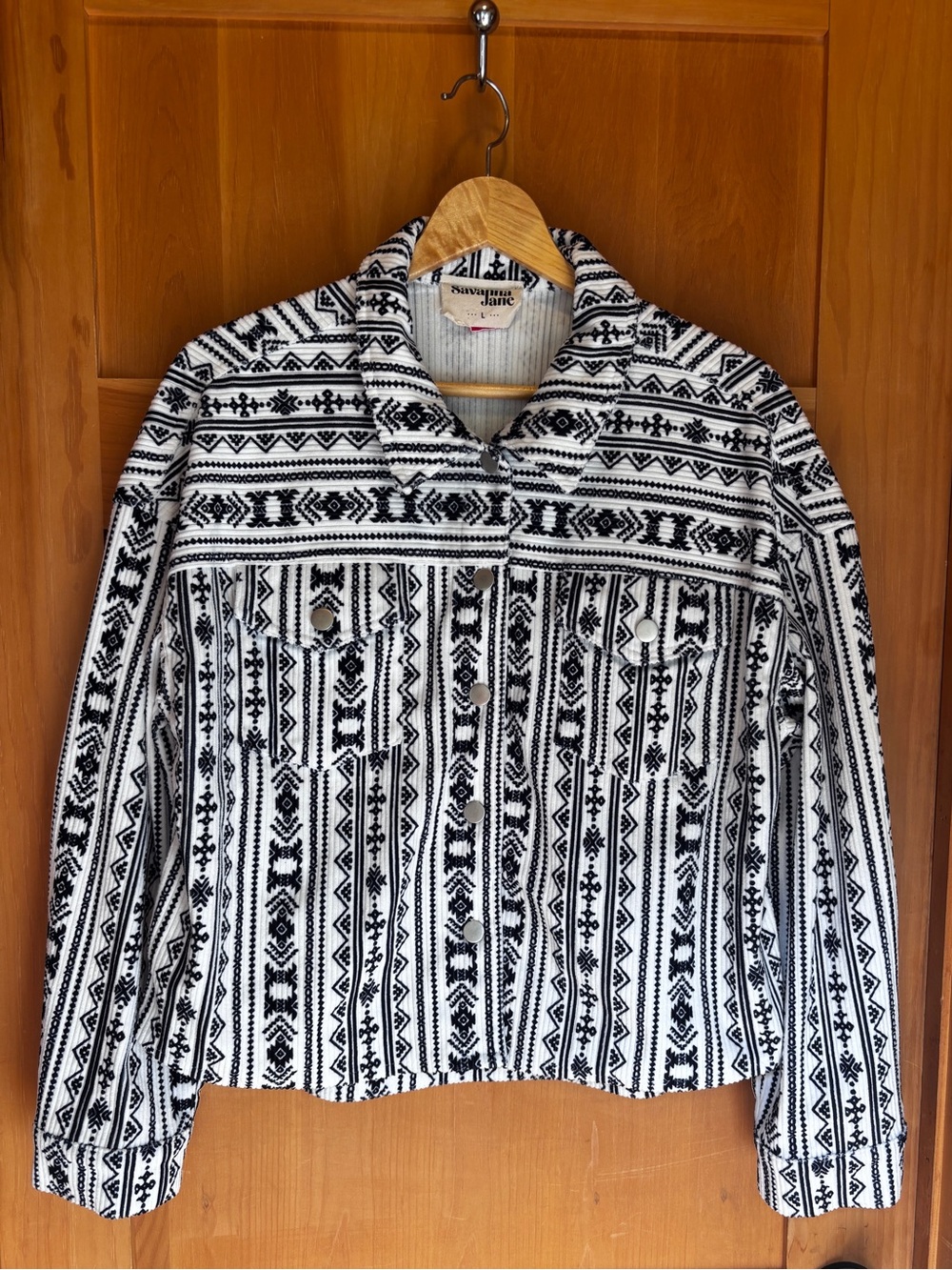 Savage Jane Black White Aztec Print Shacket Jacket Large Boho Western